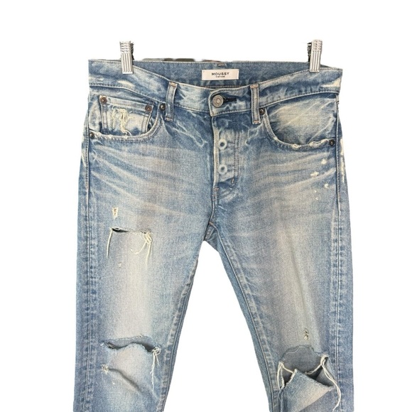 Moussy Vintage - Mid Rise Distressed Button Fly Raw Hem Rigid Jeans Sz 26 - Picture 2 of 9